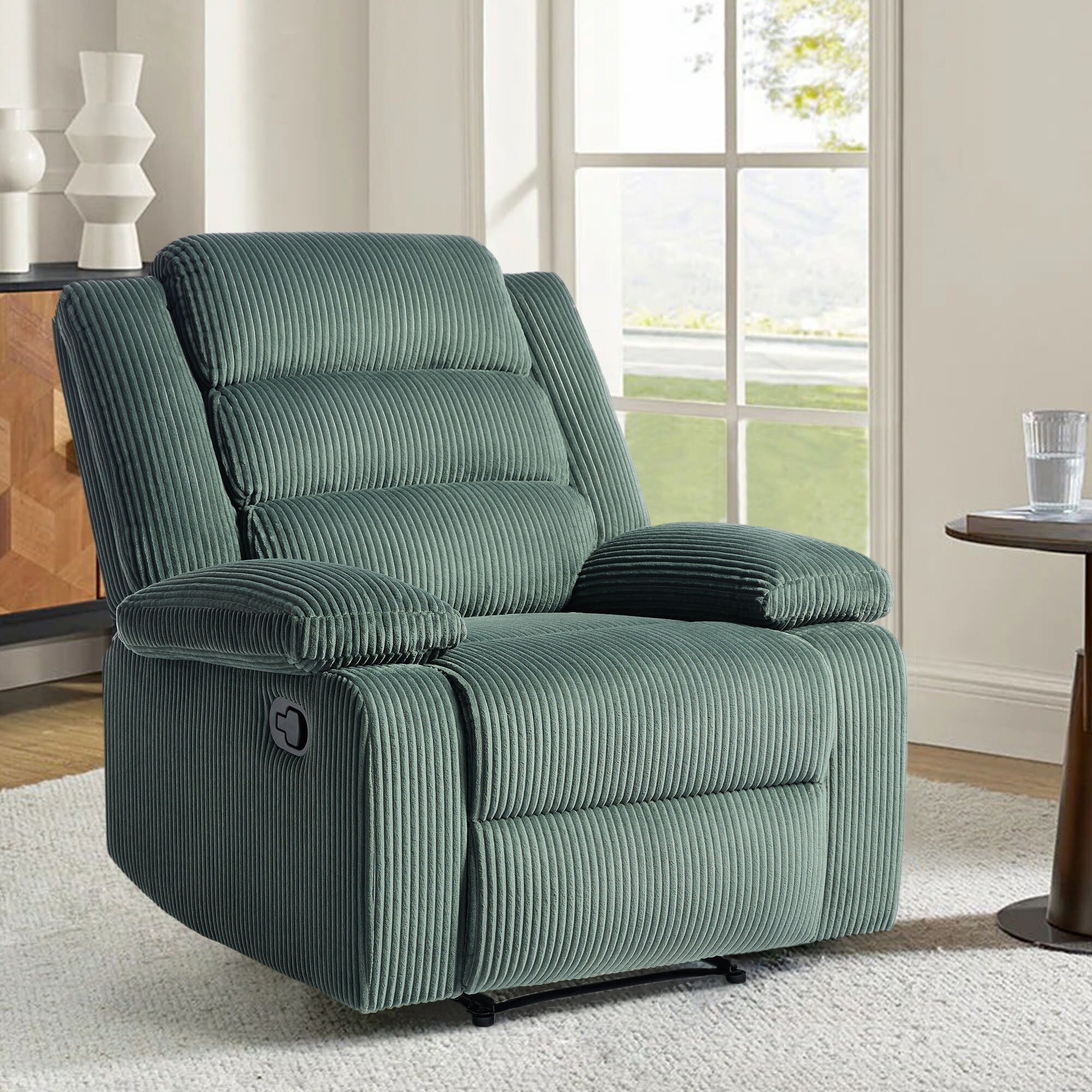 Fauteuil inclinable manuel moderne en velours côtelé, fauteuil inclinable réglable avec accoudoirs larges