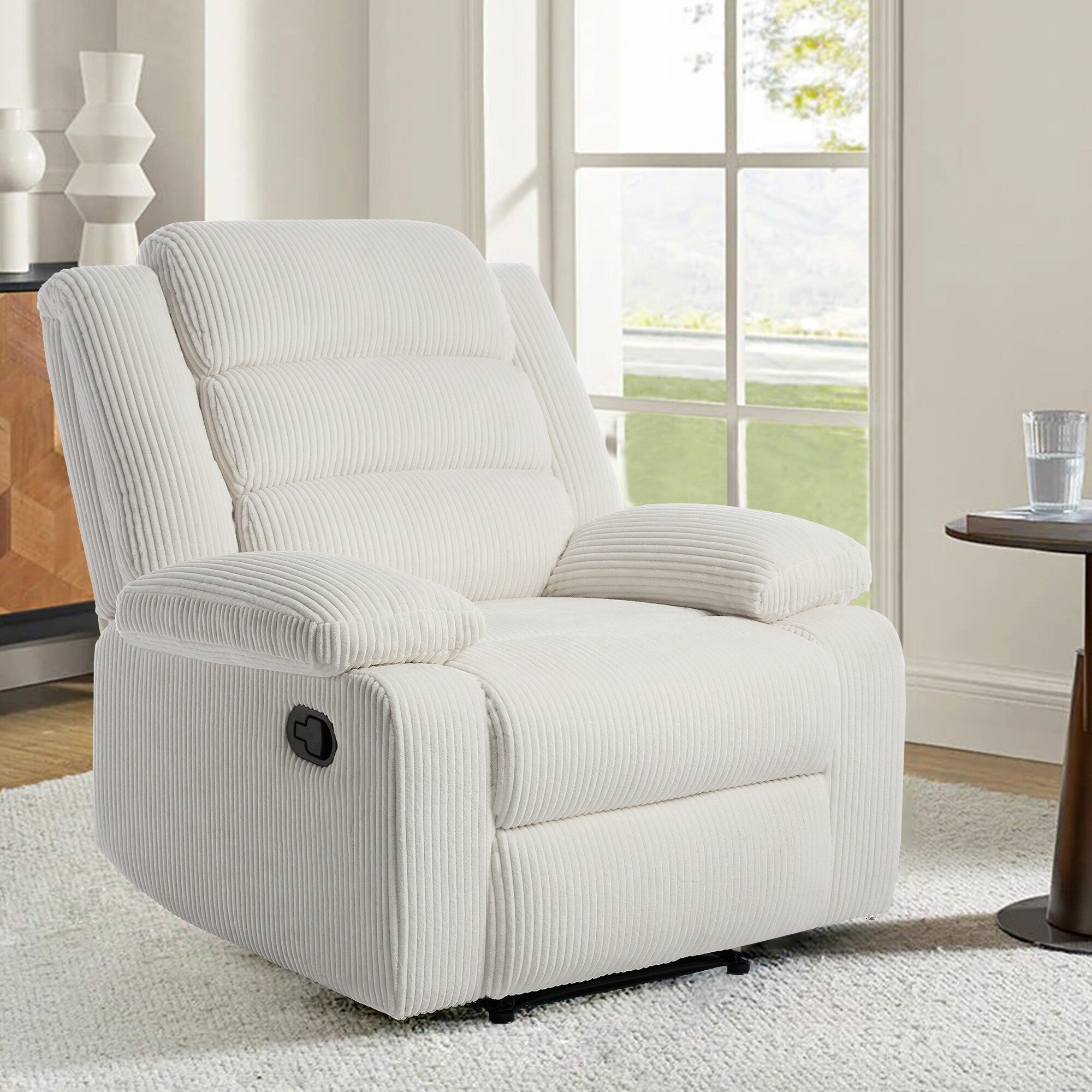 Fauteuil inclinable manuel moderne en velours côtelé, fauteuil inclinable réglable avec accoudoirs larges
