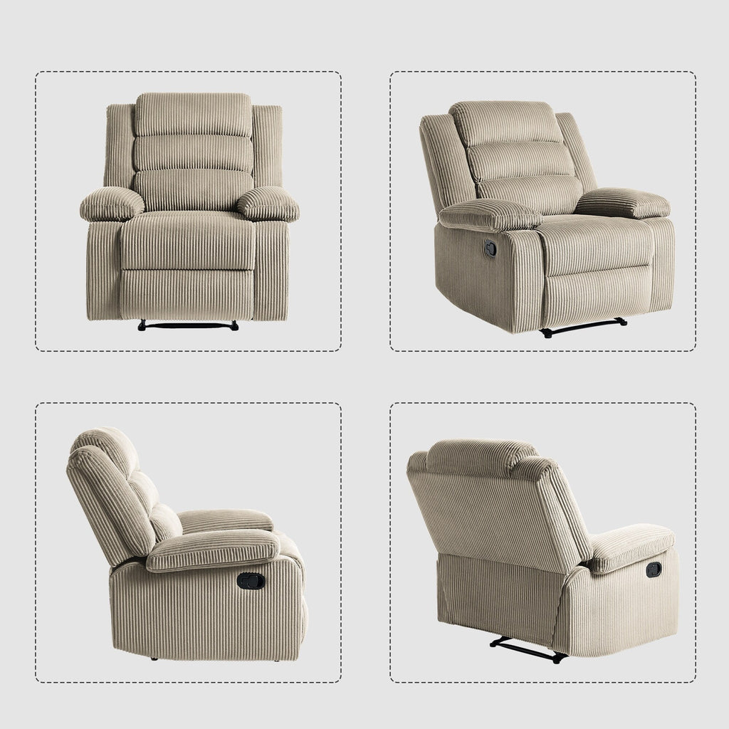 Fauteuil inclinable manuel moderne en velours côtelé, fauteuil inclinable réglable avec accoudoirs larges