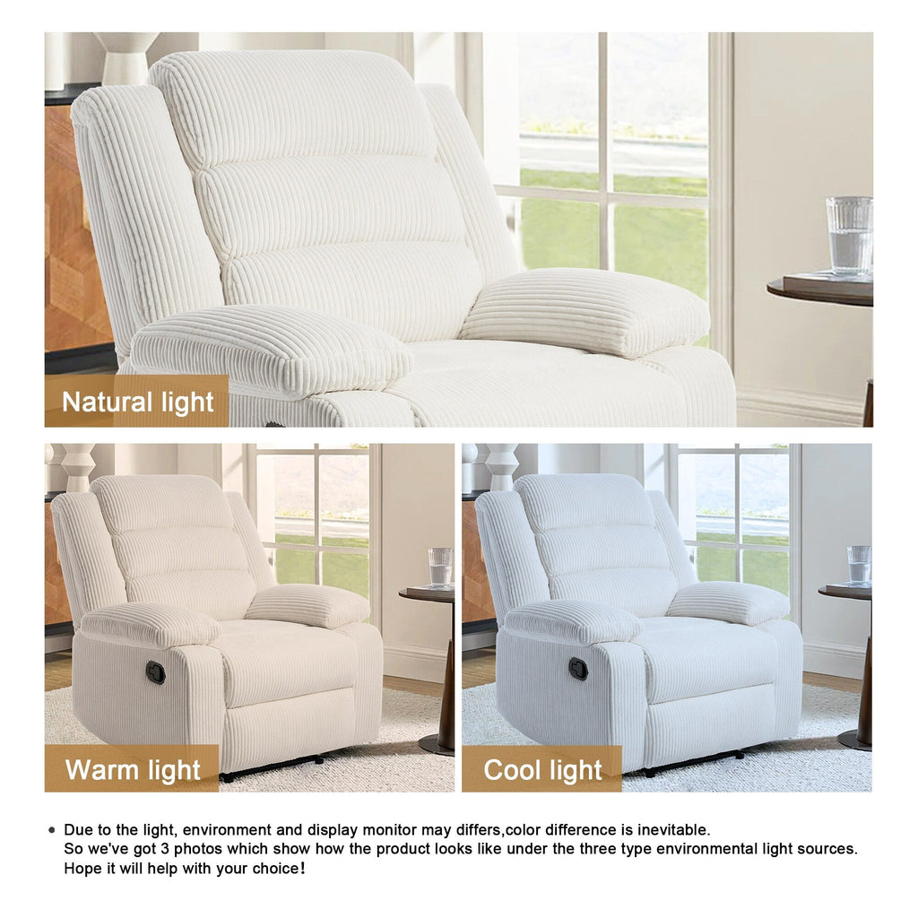 Fauteuil inclinable manuel moderne en velours côtelé, fauteuil inclinable réglable avec accoudoirs larges