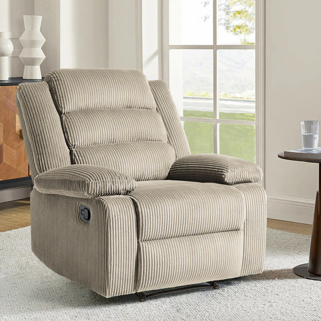 Fauteuil inclinable manuel moderne en velours côtelé, fauteuil inclinable réglable avec accoudoirs larges