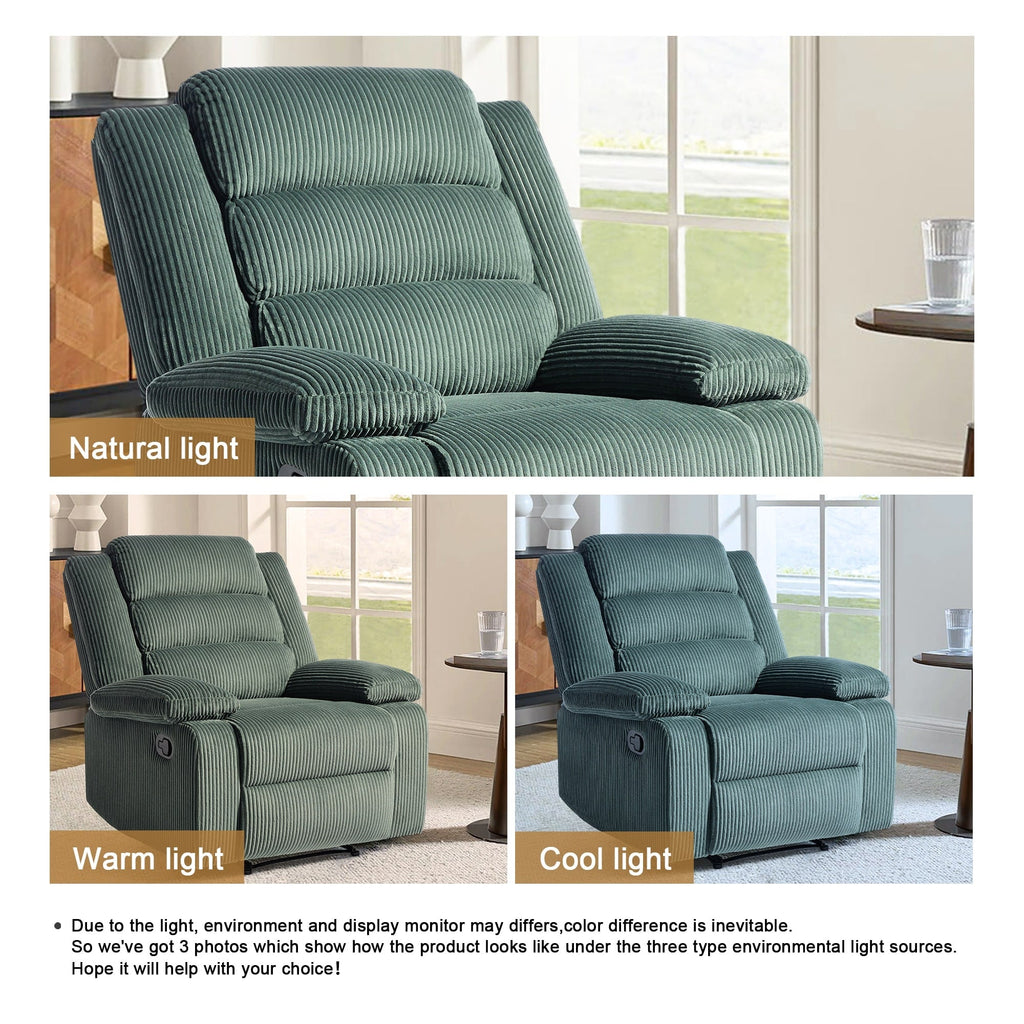 Fauteuil inclinable manuel moderne en velours côtelé, fauteuil inclinable réglable avec accoudoirs larges