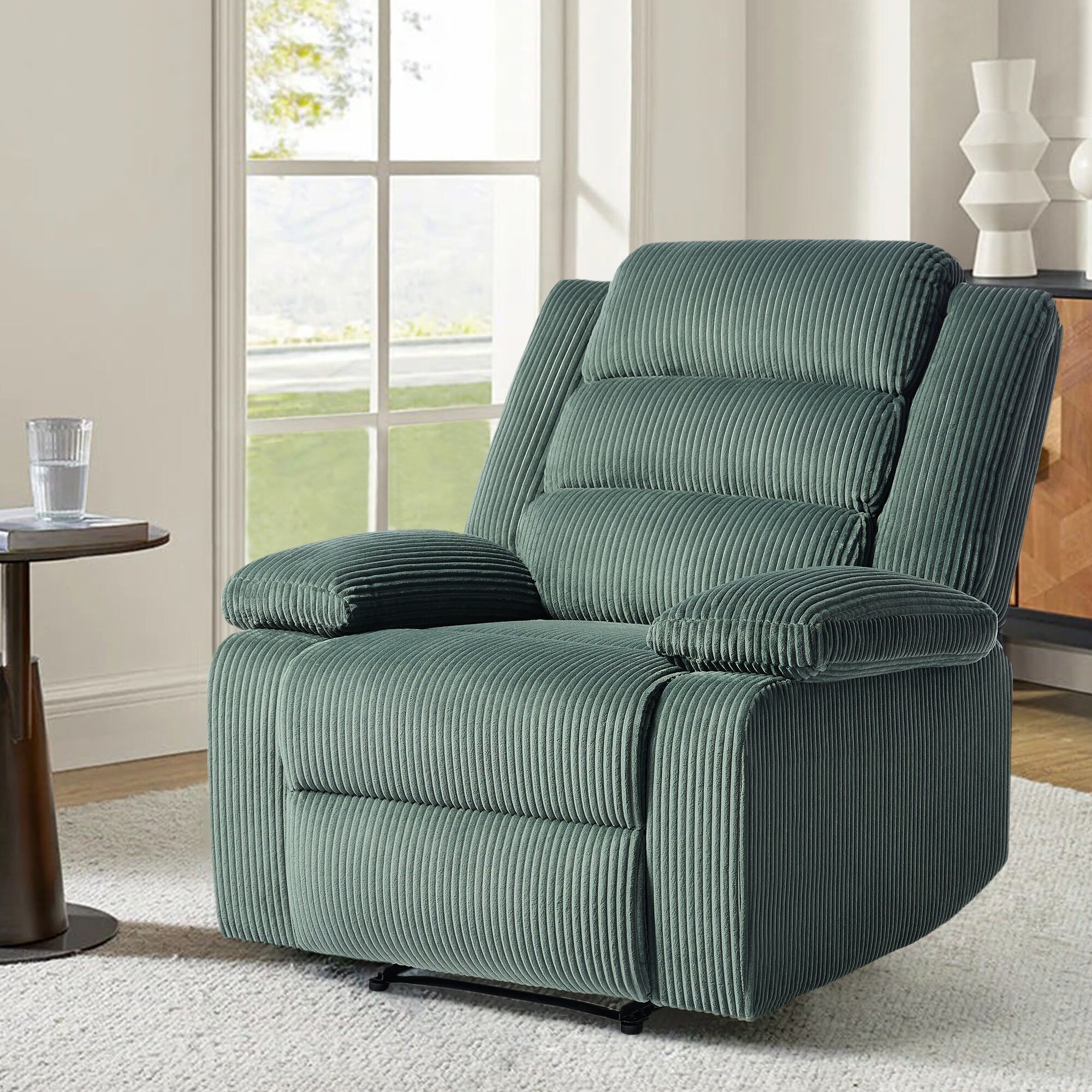 Fauteuil inclinable manuel moderne en velours côtelé, fauteuil inclinable réglable avec accoudoirs larges