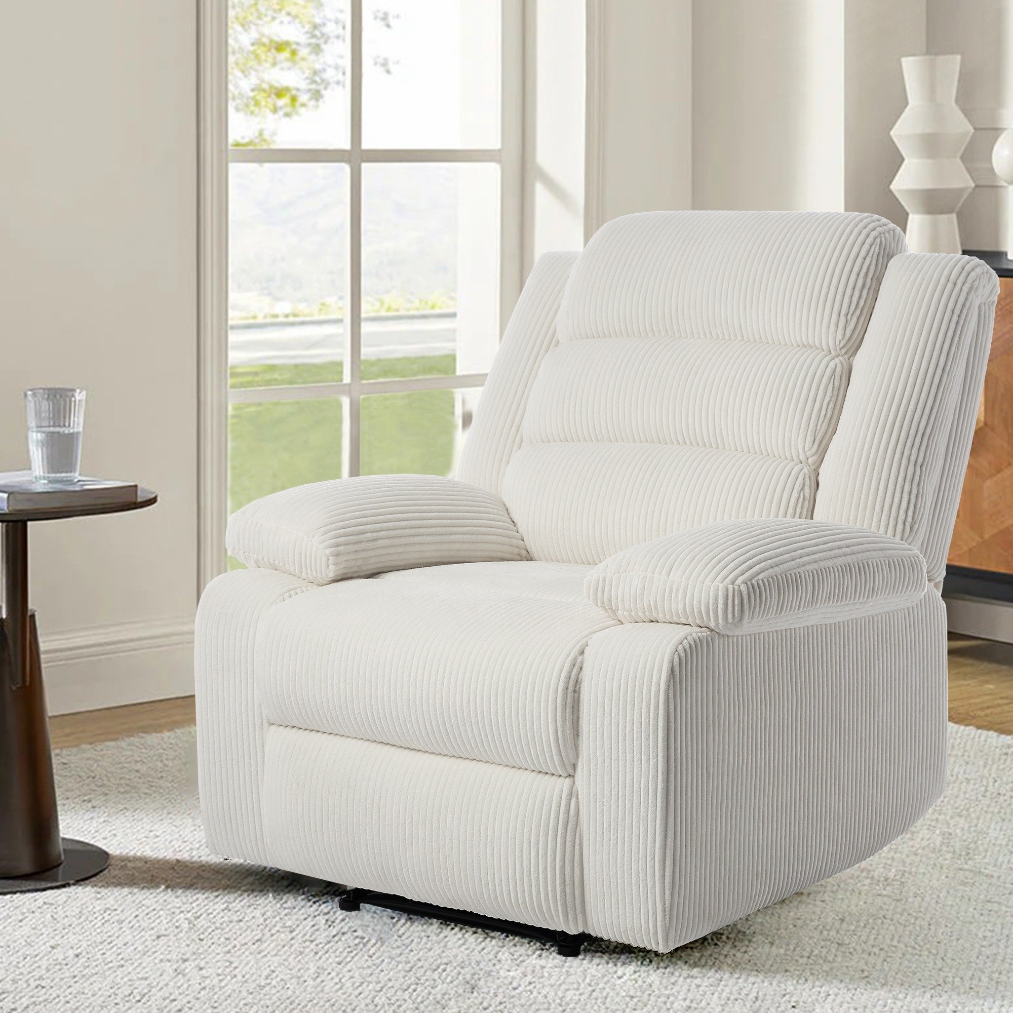 Fauteuil inclinable manuel moderne en velours côtelé, fauteuil inclinable réglable avec accoudoirs larges