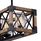 Lustre rectangulaire en bois à 5 lumières de style ferme moderne, avec verre grainé et îlot de cuisine pour salle à manger – 31,5 L x 8,75 l x 8 H