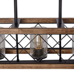 Lustre rectangulaire en bois à 5 lumières de style ferme moderne, avec verre grainé et îlot de cuisine pour salle à manger – 31,5 L x 8,75 l x 8 H