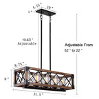 Lustre rectangulaire en bois à 5 lumières de style ferme moderne, avec verre grainé et îlot de cuisine pour salle à manger – 31,5 L x 8,75 l x 8 H