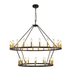 Lustre de ferme moderne à 2 niveaux, lustre rond en forme de roue de chariot, grand plafonnier haut.