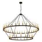 Lustre de ferme moderne à 2 niveaux, lustre rond en forme de roue de chariot, grand plafonnier haut.