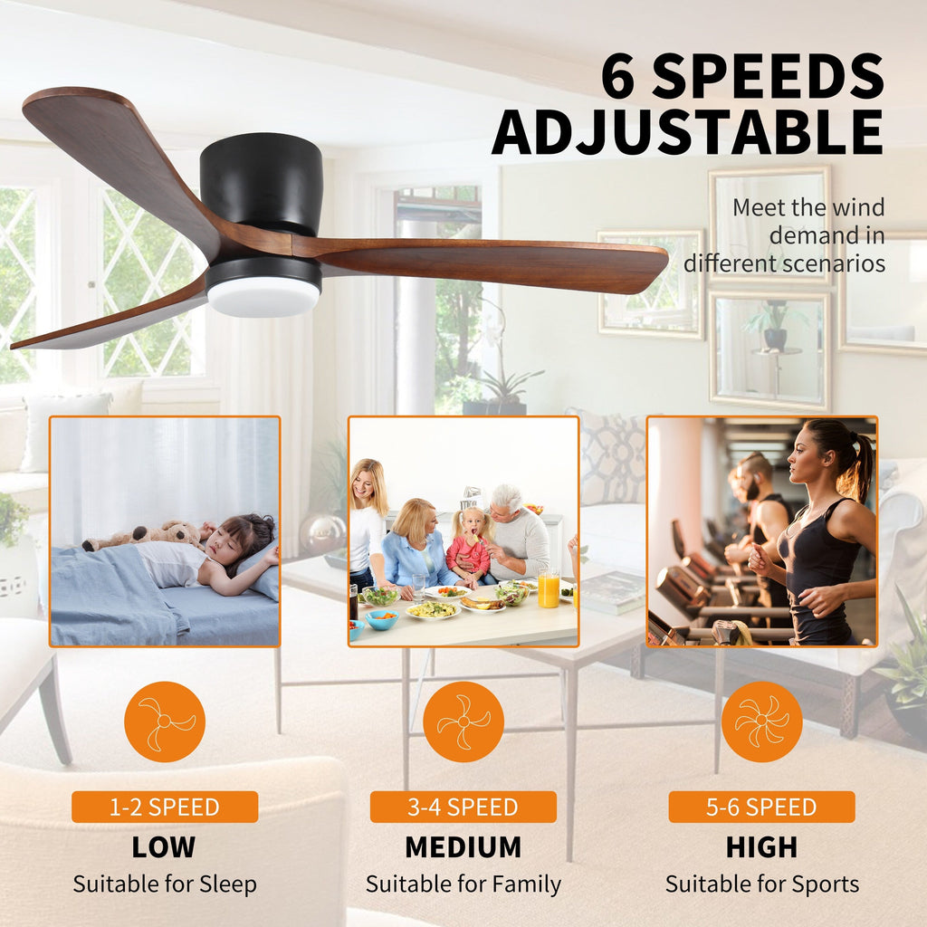 Ventilateurs de plafond modernes encastrés avec éclairage LED à intensité variable et télécommande, ventilateurs de plafond à moteur réversible pour salon, 42 pouces, noir