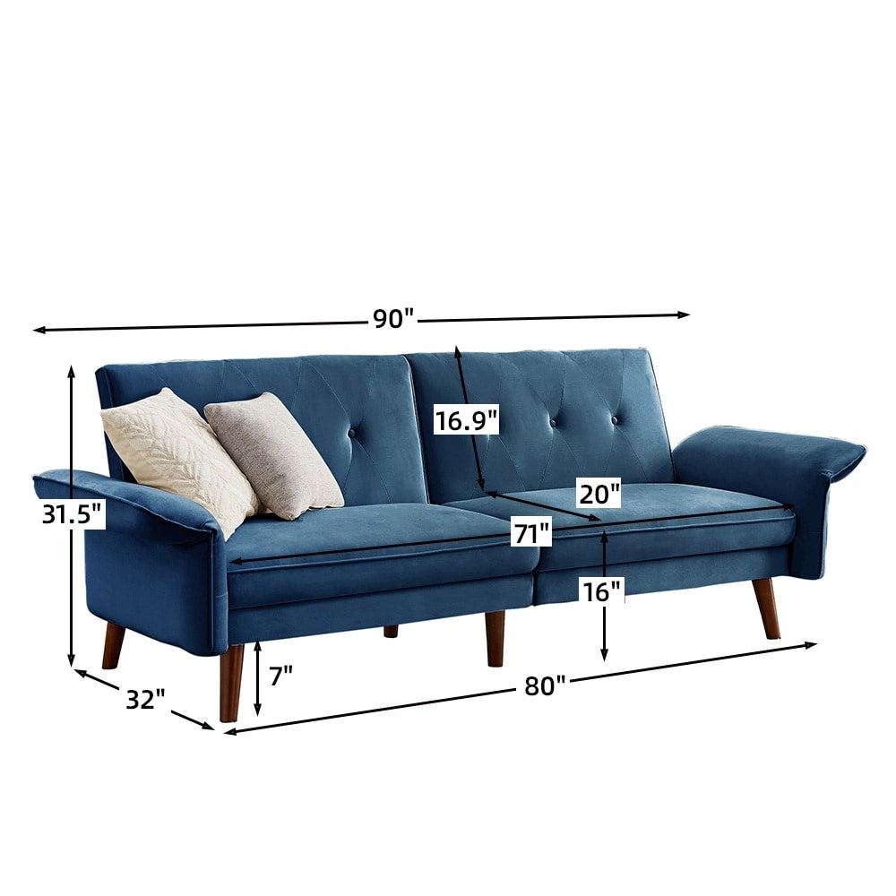 Canapé-lit futon moderne, canapé-lit convertible avec pieds fuselés en bois, 78,35 l, petit canapé à dossier divisé pour salon