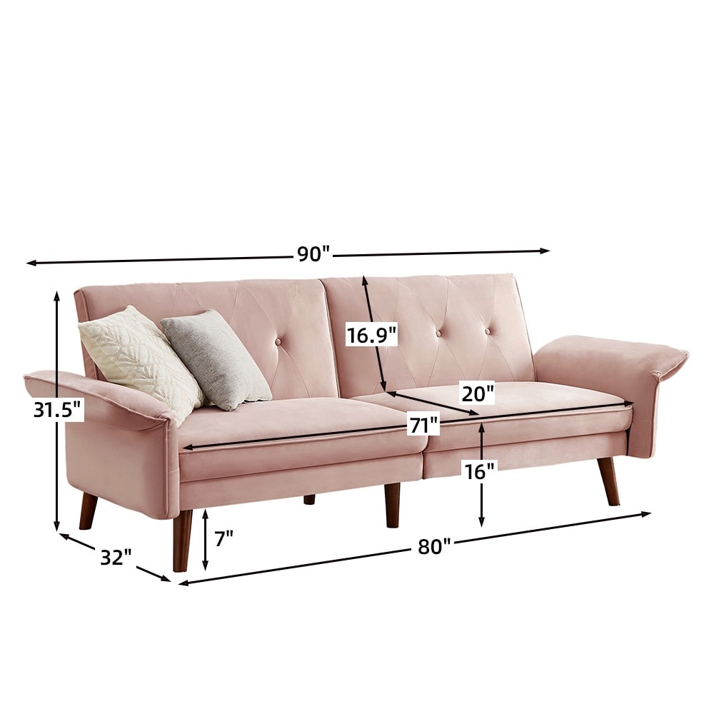 Canapé-lit futon moderne, canapé-lit convertible avec pieds fuselés en bois, 78,35 l, petit canapé à dossier divisé pour salon