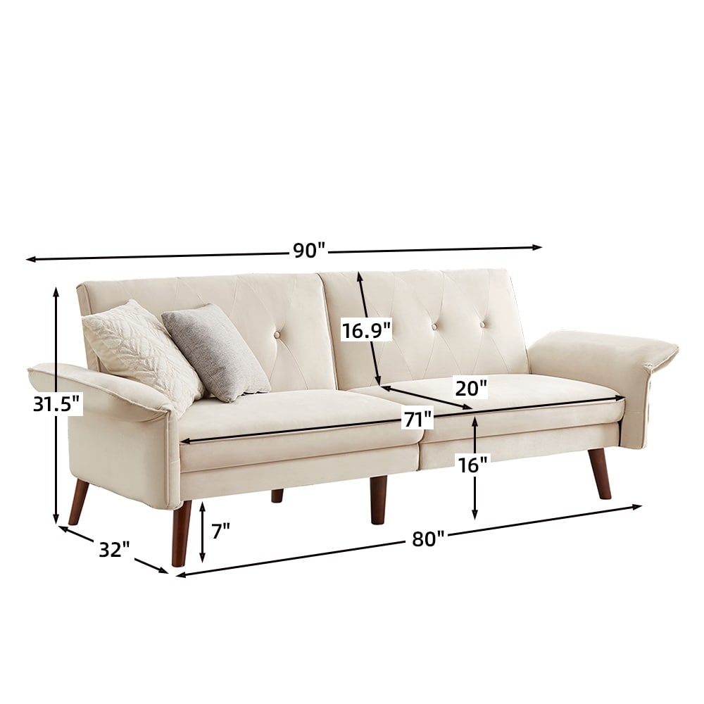 Canapé-lit futon moderne, canapé-lit convertible avec pieds fuselés en bois, 78,35 l, petit canapé à dossier divisé pour salon