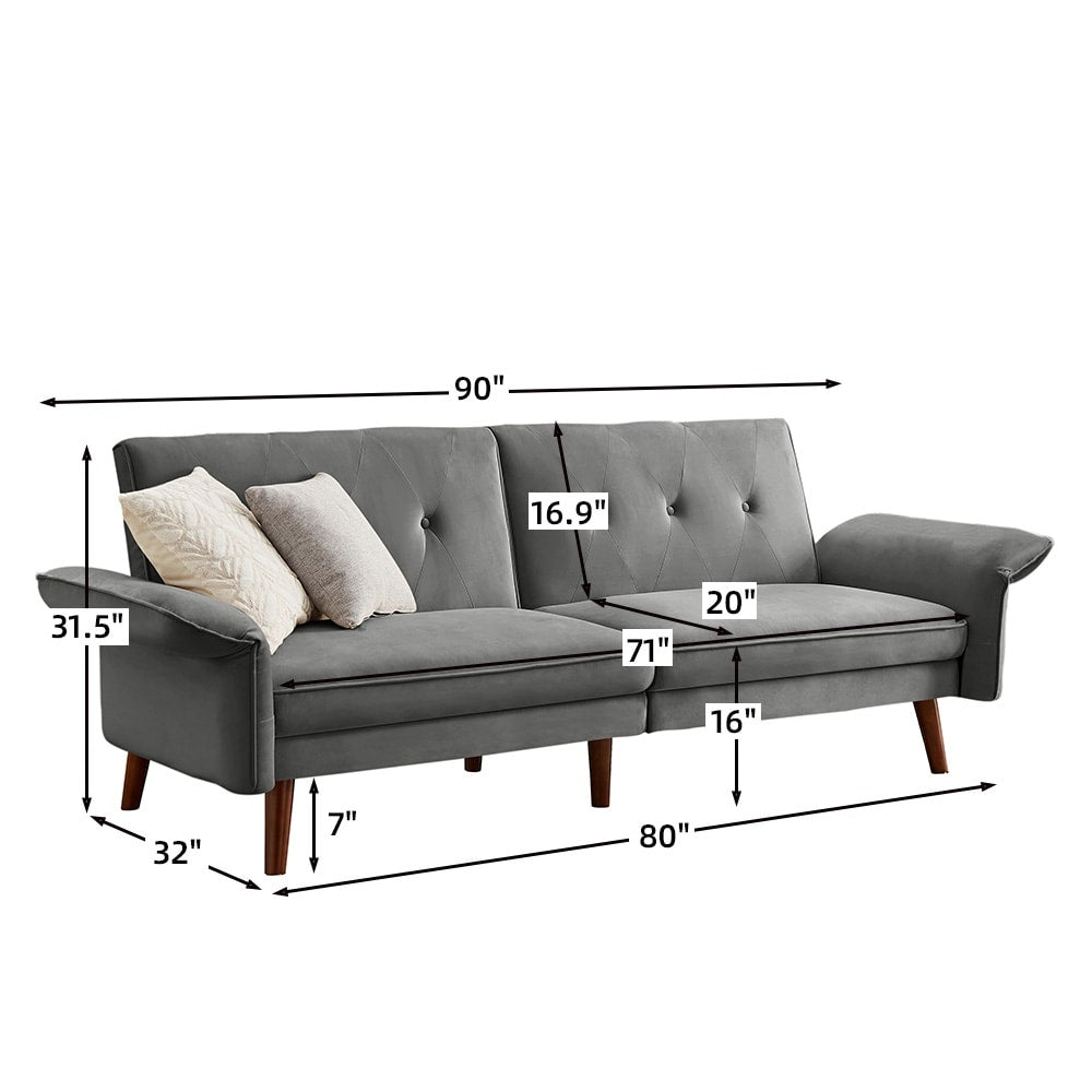 Canapé-lit futon moderne, canapé-lit convertible avec pieds fuselés en bois, 78,35 l, petit canapé à dossier divisé pour salon