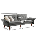 Canapé-lit futon moderne, canapé-lit convertible avec pieds fuselés en bois, 78,35 l, petit canapé à dossier divisé pour salon