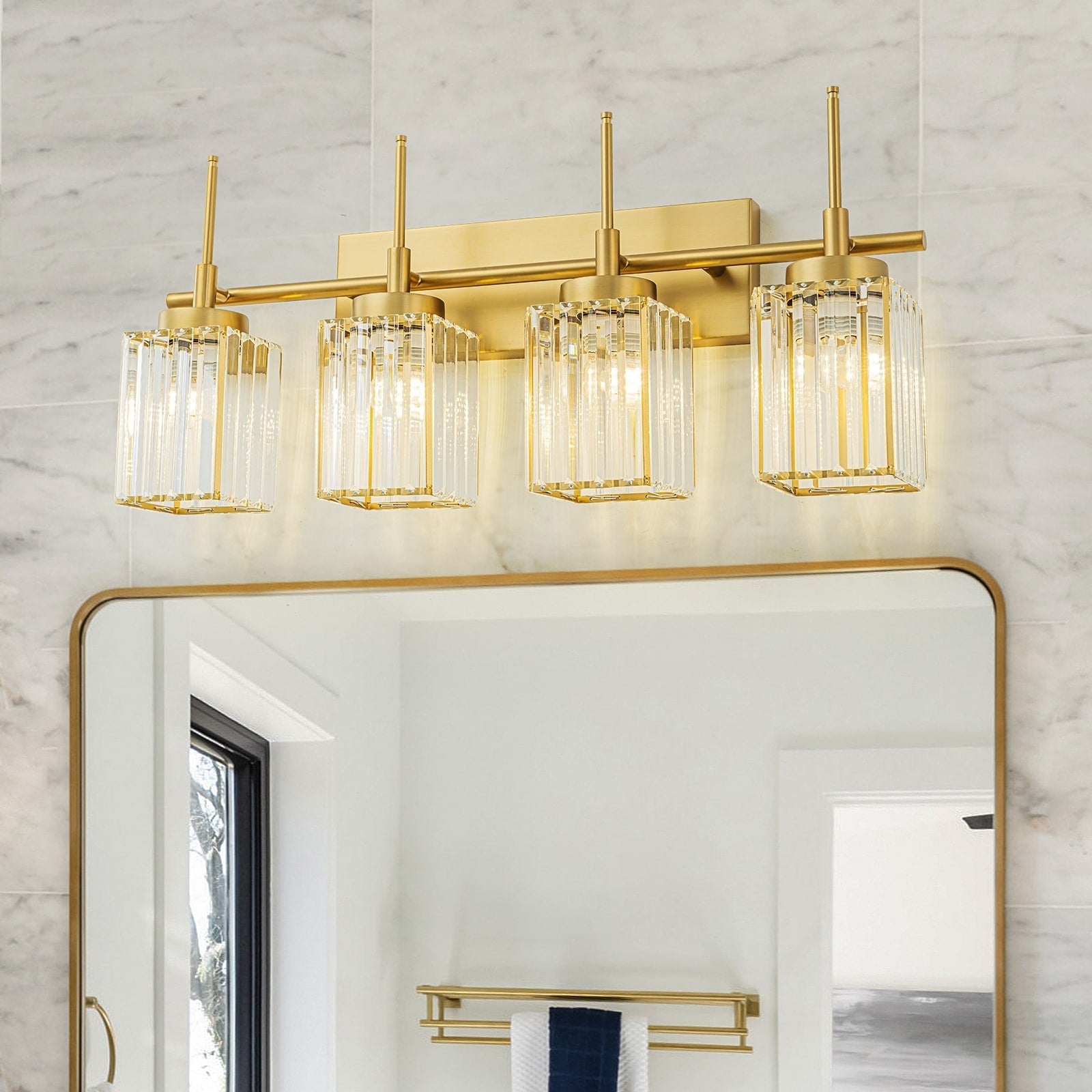 Applique murale moderne dorée à intensité variable, style cylindre glamour pour salle de bain, en cristal, pour meuble-lavabo