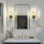 Applique murale moderne dorée à intensité variable, style cylindre glamour pour salle de bain, en cristal, pour meuble-lavabo