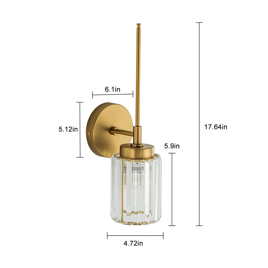 Applique murale moderne dorée à intensité variable, style cylindre glamour pour salle de bain, en cristal, pour meuble-lavabo