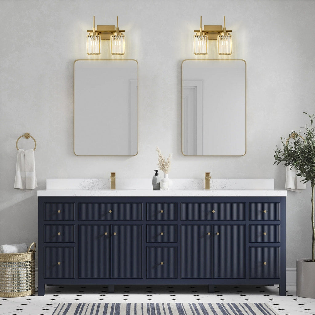 Applique murale moderne dorée à intensité variable, style cylindre glamour pour salle de bain, en cristal, pour meuble-lavabo