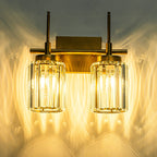 Applique murale moderne dorée à intensité variable, style cylindre glamour pour salle de bain, en cristal, pour meuble-lavabo