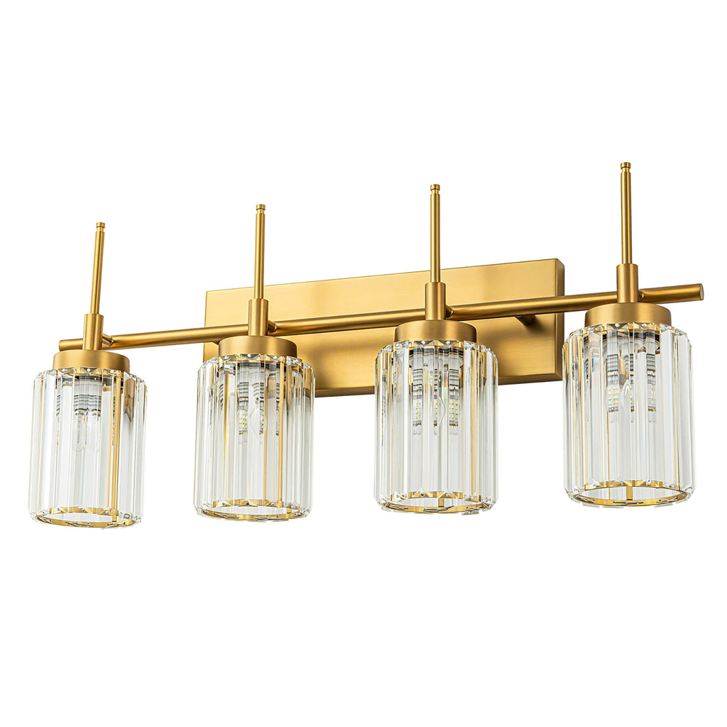 Applique murale moderne dorée à intensité variable, style cylindre glamour pour salle de bain, en cristal, pour meuble-lavabo