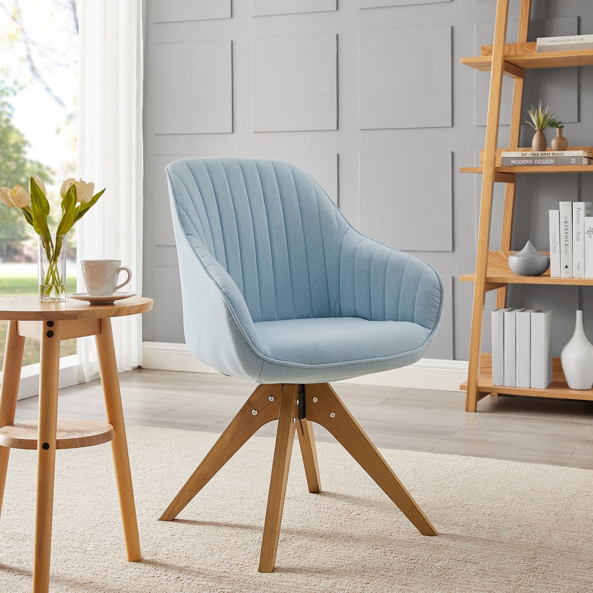 Fauteuil d'appoint pivotant Art Leon pour bureau moderne avec pieds en bois