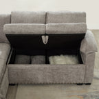 Canapé sectionnel moderne en chenille en forme de L avec canapé-lit gigogne, sièges de rangement, pouf et 2 oreillers pour le salon