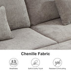 Canapé sectionnel moderne en chenille en forme de L avec canapé-lit gigogne, sièges de rangement, pouf et 2 oreillers pour le salon