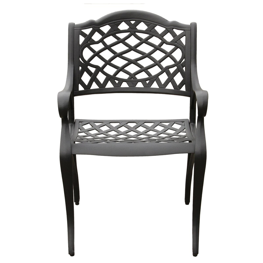 Ensemble de salle à manger d'extérieur moderne et orné en aluminium maillé, de 160 cm de large, avec plateau tournant et six chaises - N/A