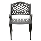 Ensemble de salle à manger d'extérieur moderne et orné en aluminium maillé, de 160 cm de large, avec plateau tournant et six chaises - N/A