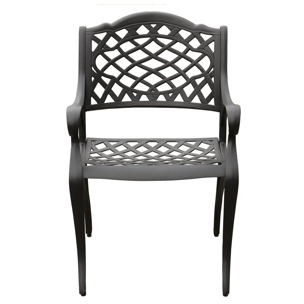 Ensemble de salle à manger d'extérieur moderne et orné en aluminium maillé, de 160 cm de large, avec plateau tournant et six chaises - N/A