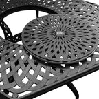 Ensemble de salle à manger d'extérieur moderne et orné en aluminium maillé, de 160 cm de large, avec plateau tournant et six chaises - N/A