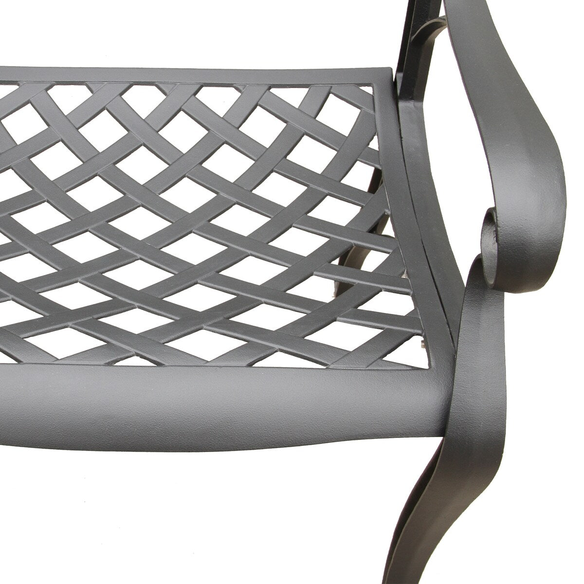 Ensemble de salle à manger d'extérieur moderne et orné en aluminium maillé, de 160 cm de large, avec plateau tournant et six chaises - N/A
