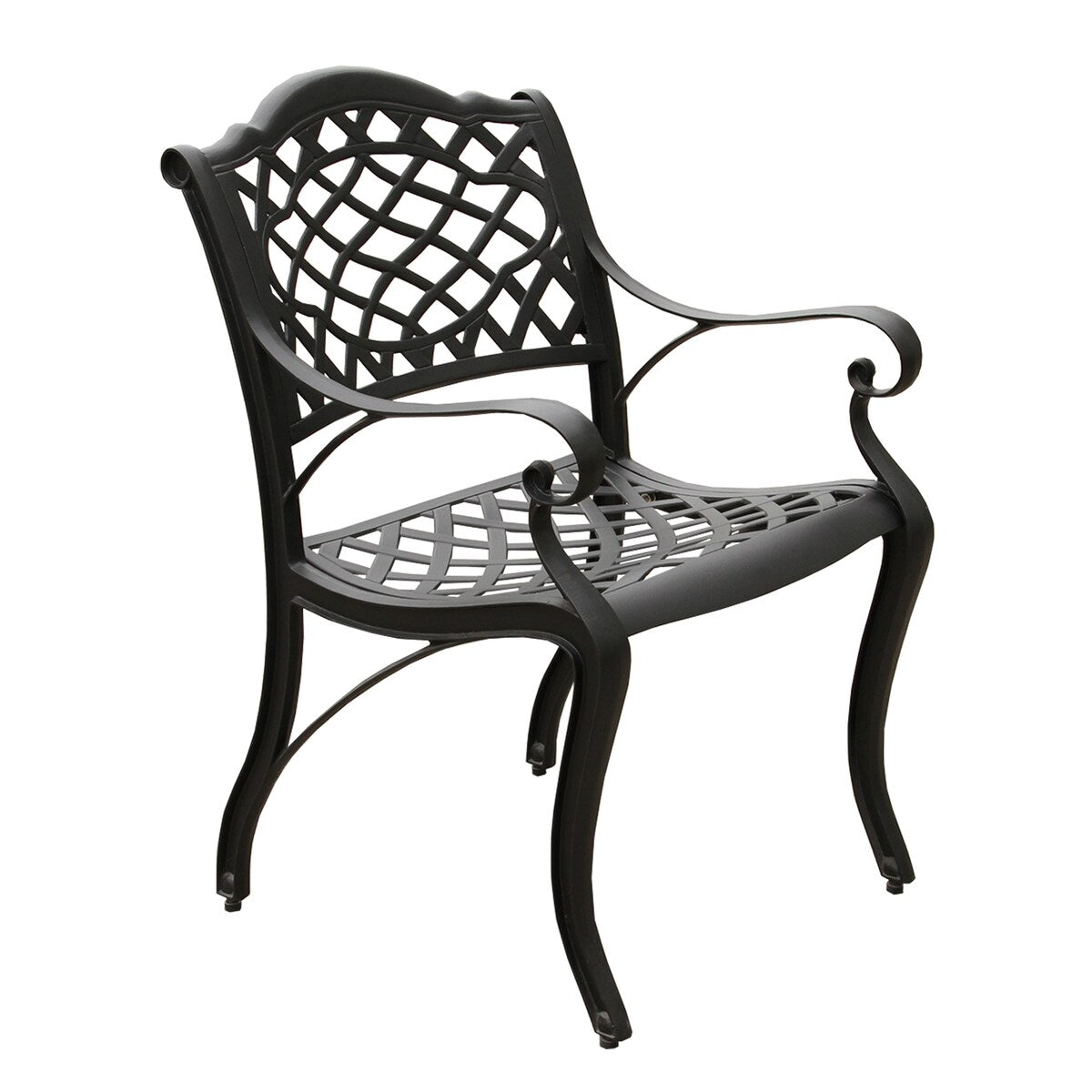 Ensemble de salle à manger d'extérieur moderne et orné en aluminium maillé, de 160 cm de large, avec plateau tournant et six chaises - N/A