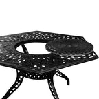 Ensemble de salle à manger d'extérieur moderne et orné en aluminium maillé, de 160 cm de large, avec plateau tournant et six chaises - N/A