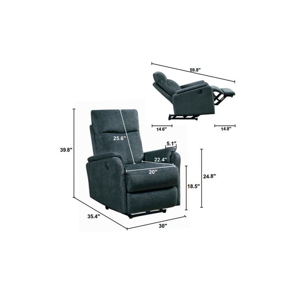 Fauteuil inclinable électrique moderne avec port USB, support complet de la tête et des lombaires
