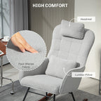 Fauteuil à bascule rembourré moderne pour chambre d'enfant avec dossier haut, appui-tête et coussin lombaire pour salon ou chambre