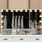 Miroir de maquillage pliable blanc moderne avec éclairage réglable - 40,2 x 54,1