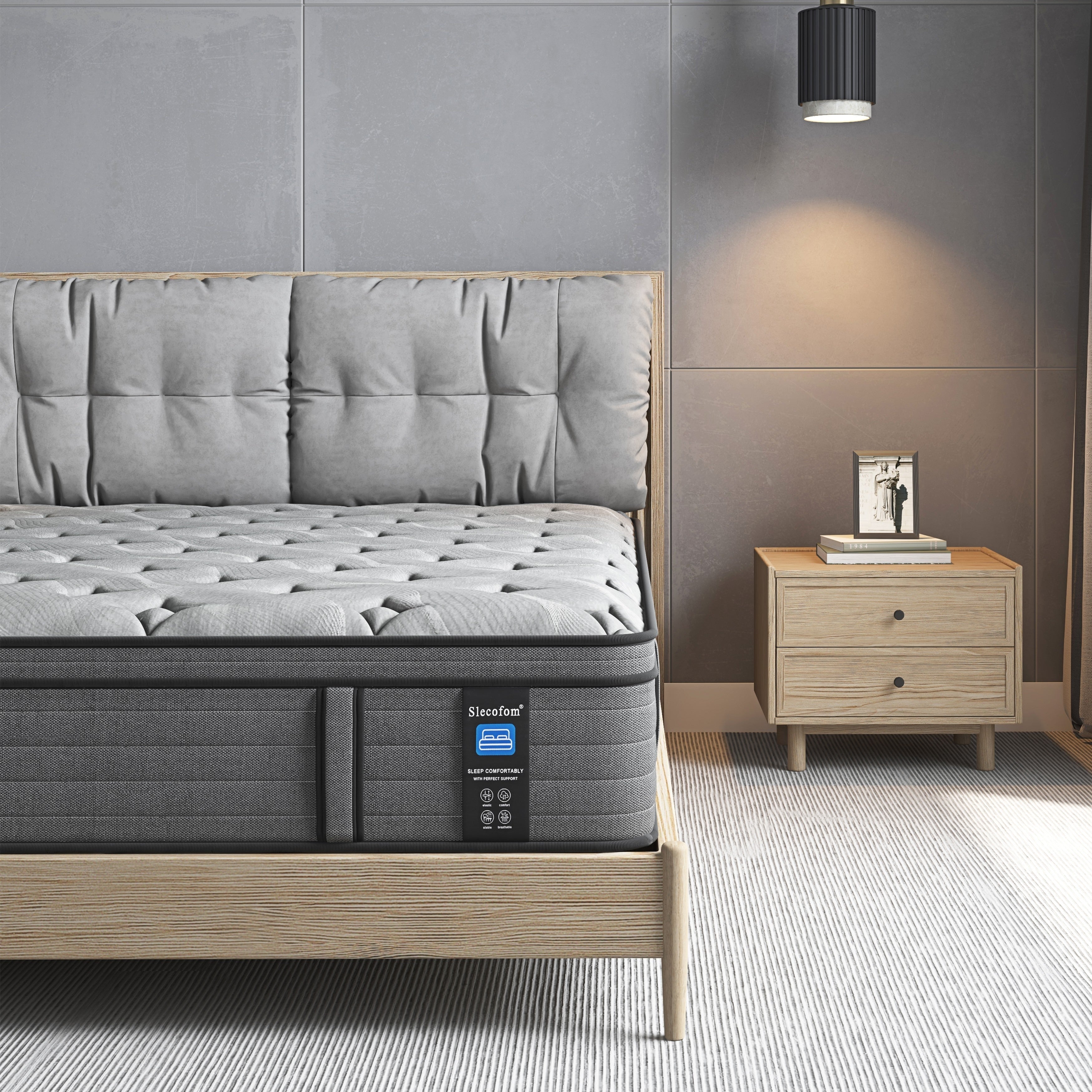 Matelas hybride Modland 14 pouces à plateau-coussin moyen, matelas à ressorts ensachés dans une boîte