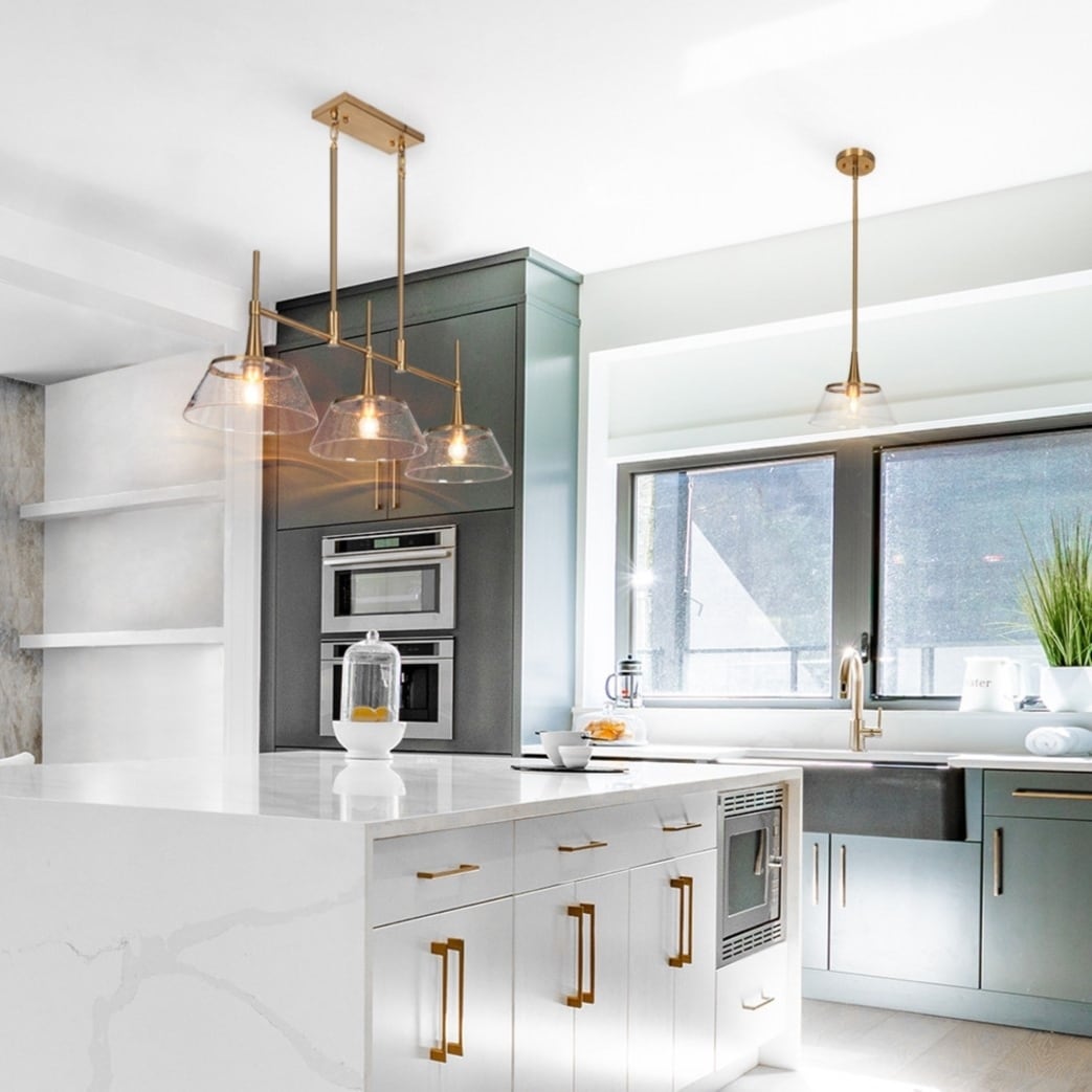 Lustre moderne Mola en verre grainé doré à 3 lumières, luminaire suspendu linéaire pour salle à manger