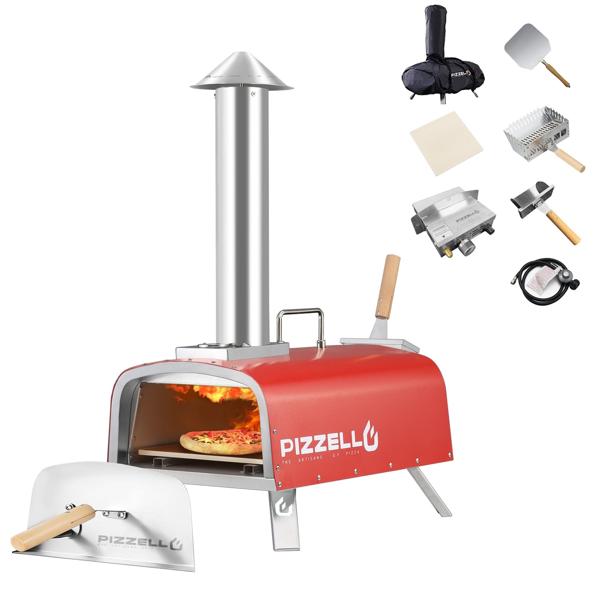 Four à pizza extérieur multi-combustible, machine à pizza cuite sur pierre avec brûleur à gaz et boîte à bois - 12 pouces