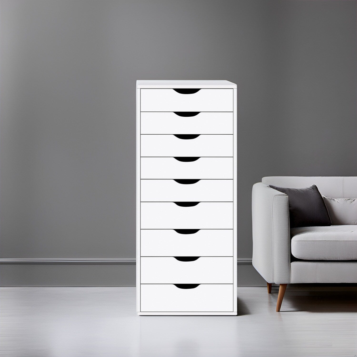 Armoire étroite en bois à 9 tiroirs avec tiroirs coulissants en douceur et étagère de rangement supérieure
