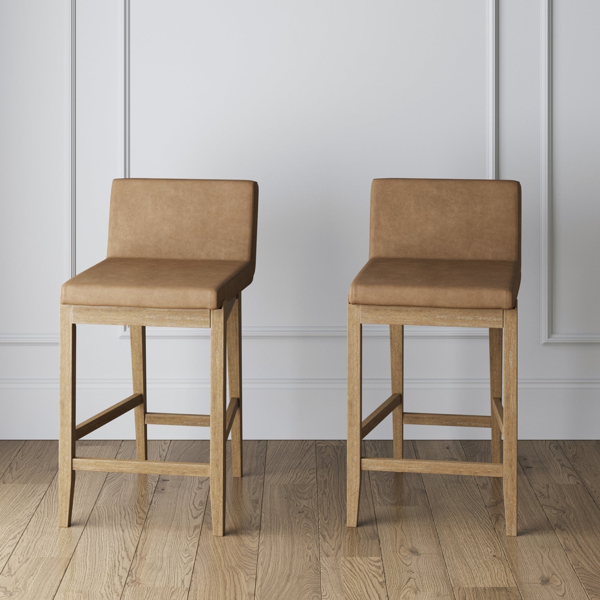 Tabouret de bar moderne Gracie, chaise rembourrée en boucle et pieds en bois brossé