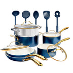 Batterie de cuisine antiadhésive en céramique ultra performante Gotham Steel Natural Collection, 15 pièces, bleu marine