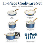 Batterie de cuisine antiadhésive en céramique ultra performante Gotham Steel Natural Collection, 15 pièces, bleu marine