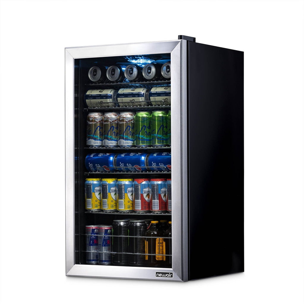Réfrigérateur à boissons Newair d'une capacité de 126 canettes, mini-réfrigérateur avec porte vitrée et étagères réglables, en acier inoxydable