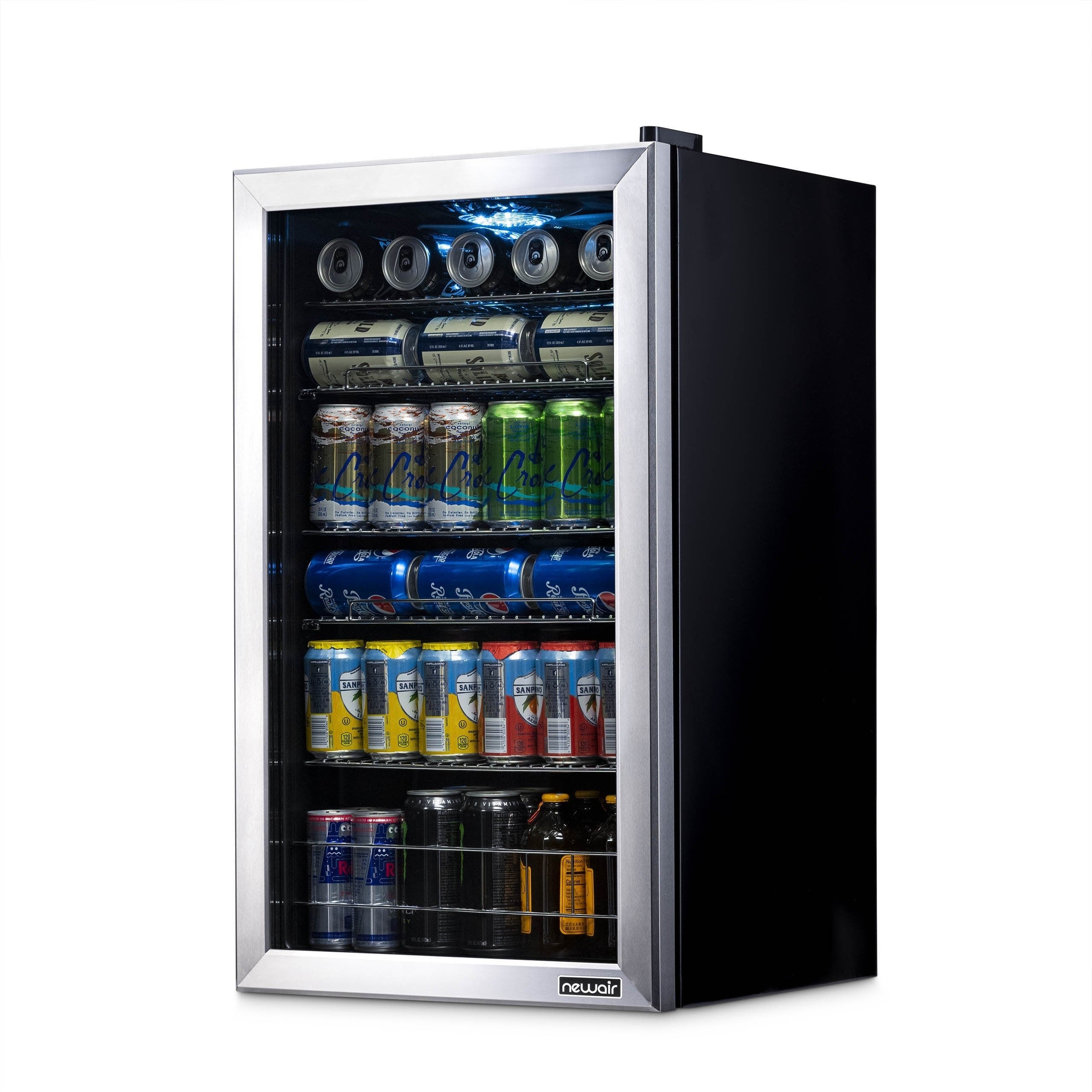 Réfrigérateur à boissons Newair d'une capacité de 126 canettes, mini-réfrigérateur avec porte vitrée et étagères réglables, en acier inoxydable