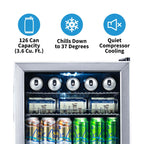 Réfrigérateur à boissons Newair d'une capacité de 126 canettes, mini-réfrigérateur avec porte vitrée et étagères réglables, en acier inoxydable