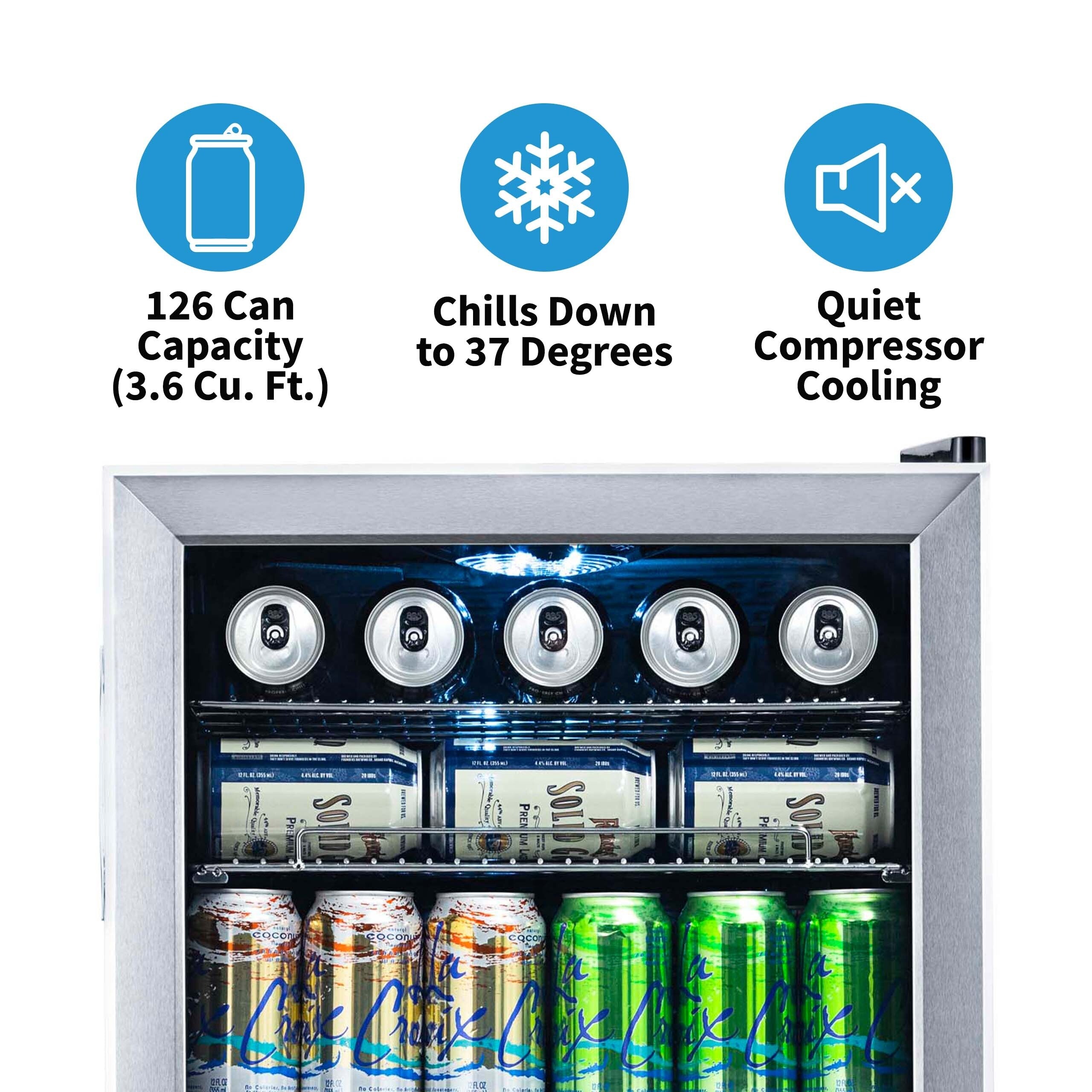 Réfrigérateur à boissons Newair d'une capacité de 126 canettes, mini-réfrigérateur avec porte vitrée et étagères réglables, en acier inoxydable