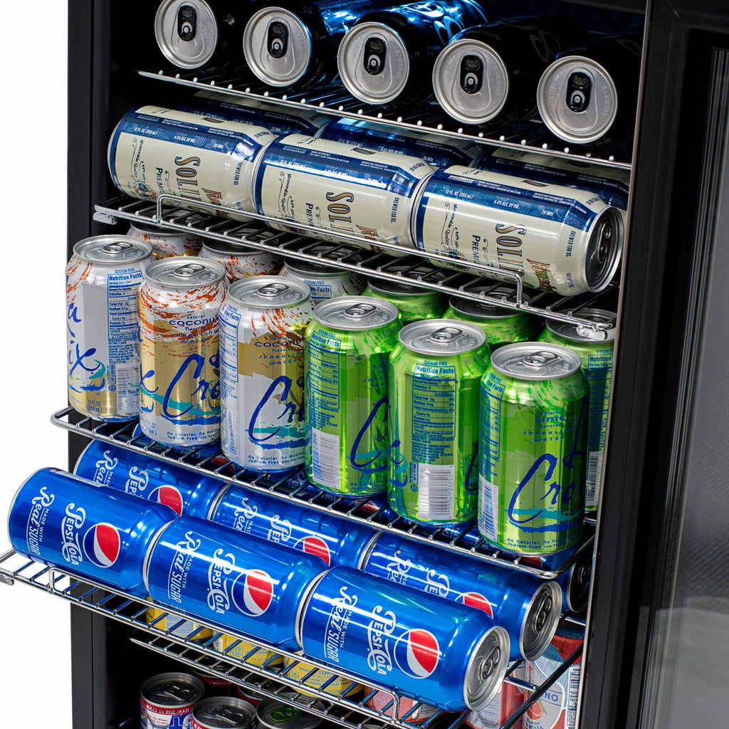 Réfrigérateur à boissons Newair d'une capacité de 126 canettes, mini-réfrigérateur avec porte vitrée et étagères réglables, en acier inoxydable
